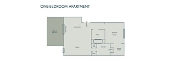 A diagram of a one-bedroom apartment layout.