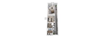 The Corliss – 668 sq ft 1-bedroom loft apartment Cole Motor South Building Indianapolis