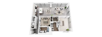 The Walter – 1,338 sq ft 2-bedroom 2-bath loft Cole Motor Indianapolis | one of the largest 2BR downtown