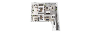 The Williams – 1,605 sq ft 3-bedroom 2-bath loft Cole Motor Indianapolis | largest floor plan downtown