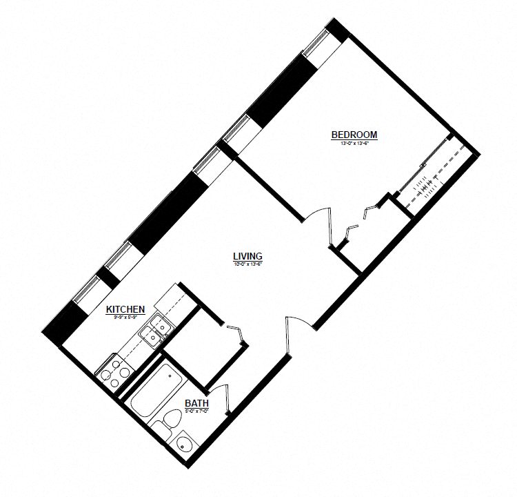 1 Bedroom k 1 Bath Floor Plan at The Argyle on Mass Ave, Indianapolis, Indiana