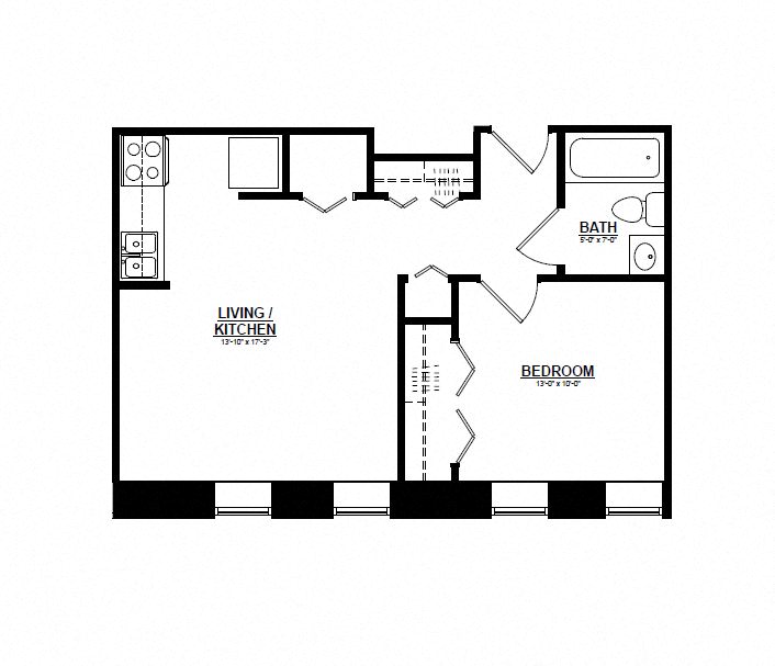 1 Bedroom J 1 Bath Floor Plan at The Argyle on Mass Ave, Indianapolis