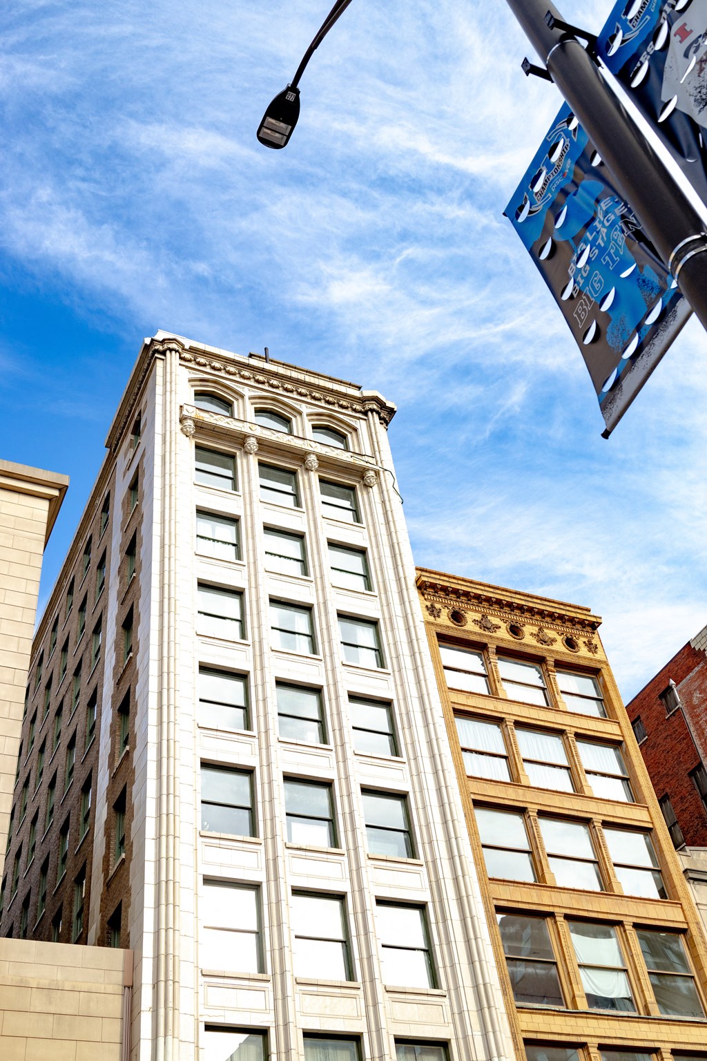 looking up at the southwest corner of the tower. at 26 West, Managed by Buckingham Urban Living, Indianapolis
