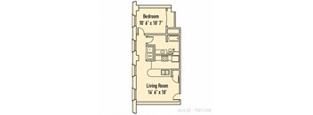 1 Bed 1 Bath Floor Plan at 26 West Apartments, Indianapolis, 46204