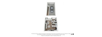 a stylized floor plan with a bedroom and a living room