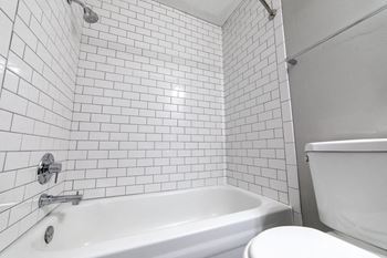Bathroom with bath tub at The Argyle on Mass Ave, Indianapolis, 46202