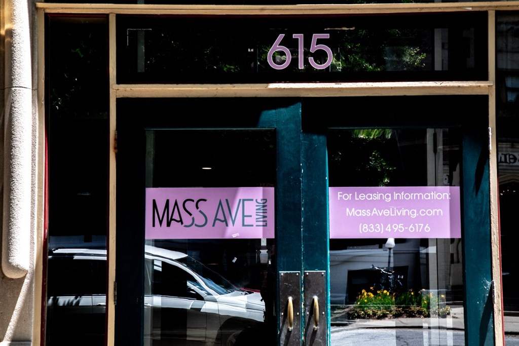 Building Entry Glass Double Doors at The Argyle on Mass Ave, Indianapolis