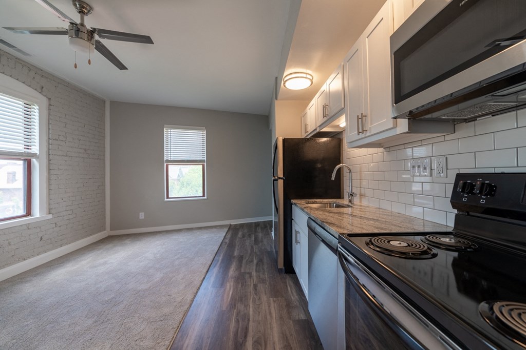 Kitchen with updated appliances  at The Argyle on Mass Ave, Indianapolis, IN, 46202