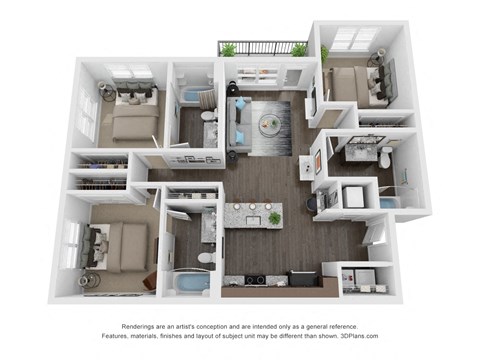 a 1 bedroom floor plan  395 at The Century at Purdue Research Park-Student, West Lafayette, 47906