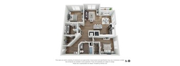 a 3 bedroom floor plan with a bathroom and a living room