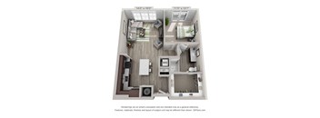 1 Bed A3 Floor Plan at The Foundry, South Bend, 46617