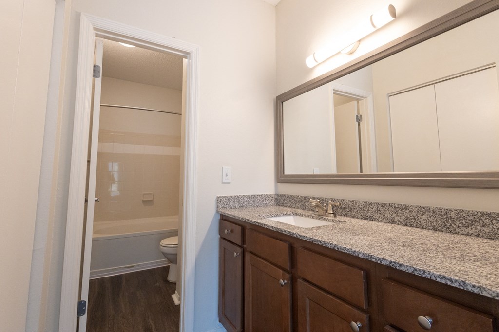 a bathroom with a shower and a sink and a mirror