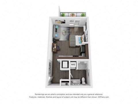 a 1 bedroom floorplan with a bathroom and a closet at The Century at Purdue Research Park-Student, West Lafayette Indiana