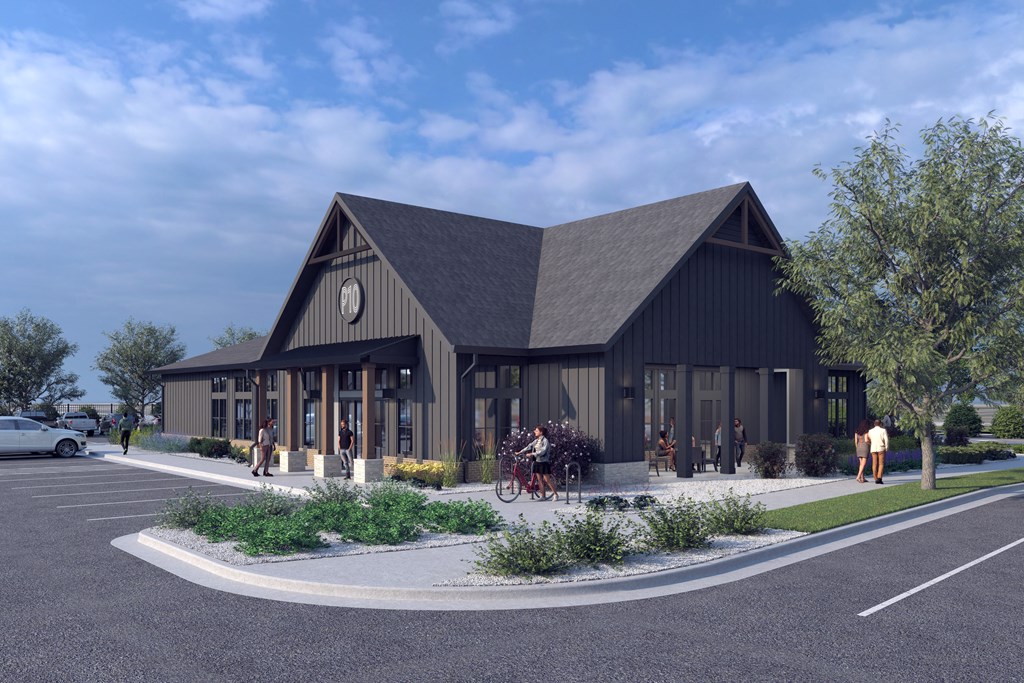 a rendering of a black building with a triangular roof