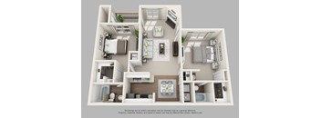 2 Bed 2 Bath Floor Plan at Canter Chase Apartments, Louisville, KY, 1005 Sq. Ft.