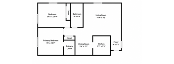 A black and white image of a floor plan for a house.