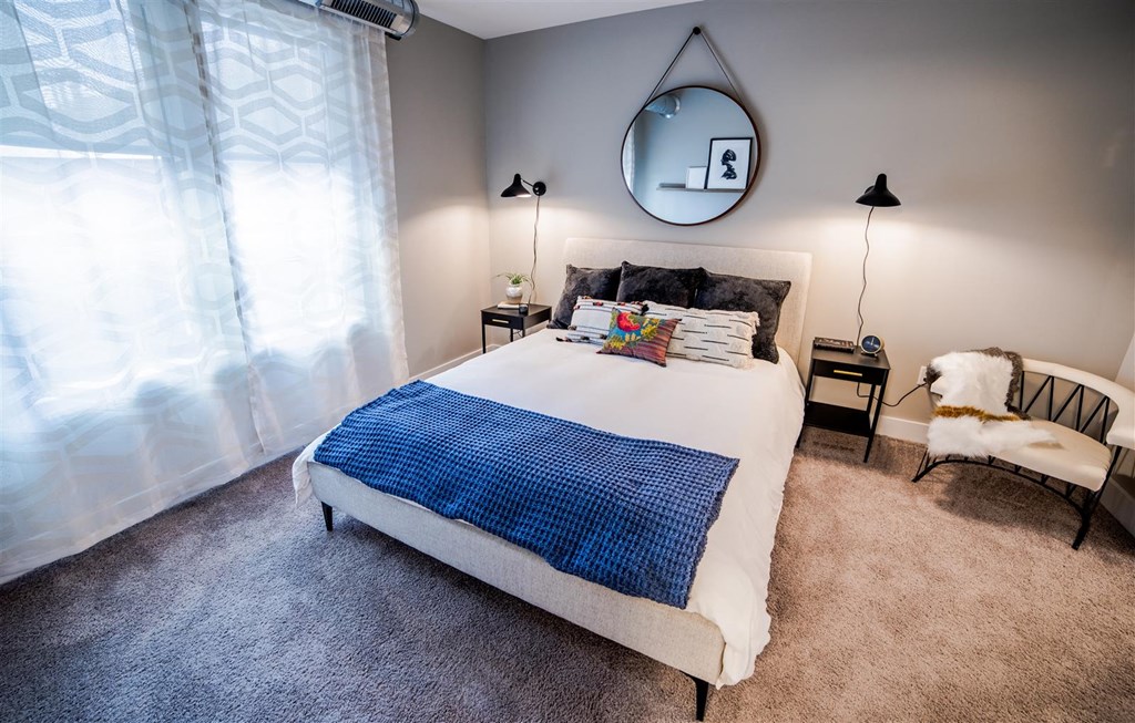 Bedroom With Expansive Windows Bedroom With Expansive Windows at CityWay, Indianapolis, IN, 46204