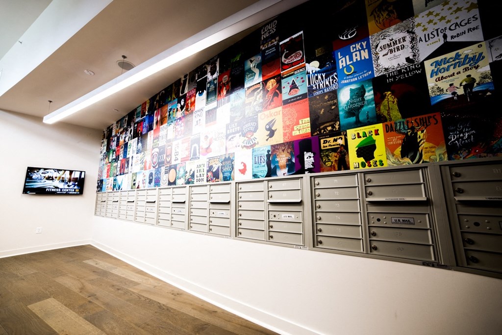 Fitness Room With Movie Posters And Locker at The Congress at Library Square, Indianapolis, IN, 46204