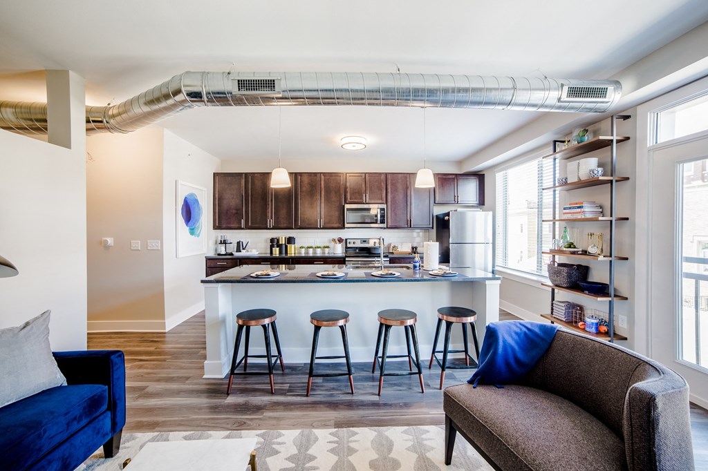Gourmet Kitchen With Island at The Congress at Library Square, Indianapolis, IN