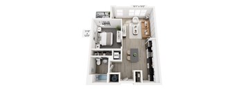 The Spectrum floor plan at Contrast OTR in Cincinnati’s Over-the-Rhine is a modern one-bedroom with open living, large windows, a walk-in closet, and in-unit laundry—perfect for vibrant downtown living near TQL Stadium
