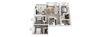 The Pivot floor plan at Contrast OTR in Cincinnati’s Over-the-Rhine is a three-bedroom, two-bath with open layout, ample storage, and in-unit laundry—ideal for modern living near TQL Stadium.