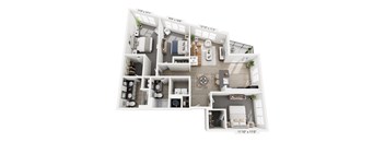 The Oblique floor plan at Contrast OTR in Cincinnati’s Over-the-Rhine is a three-bedroom, two-bath with a unique layout, open living, and in-unit laundry—perfect for upscale downtown living near TQL Stadium.