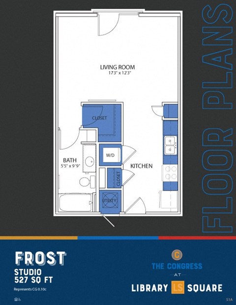 New Frost floor plan at The Congress at Library Square Apartments, IN, 46204, 527 Sq.Ft.