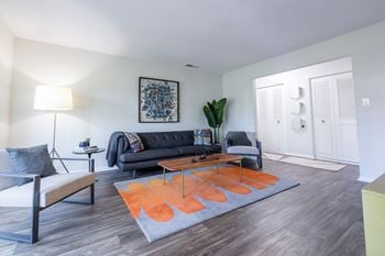 Wood Floor Living Room at Gramercy, Carmel, IN, 46032