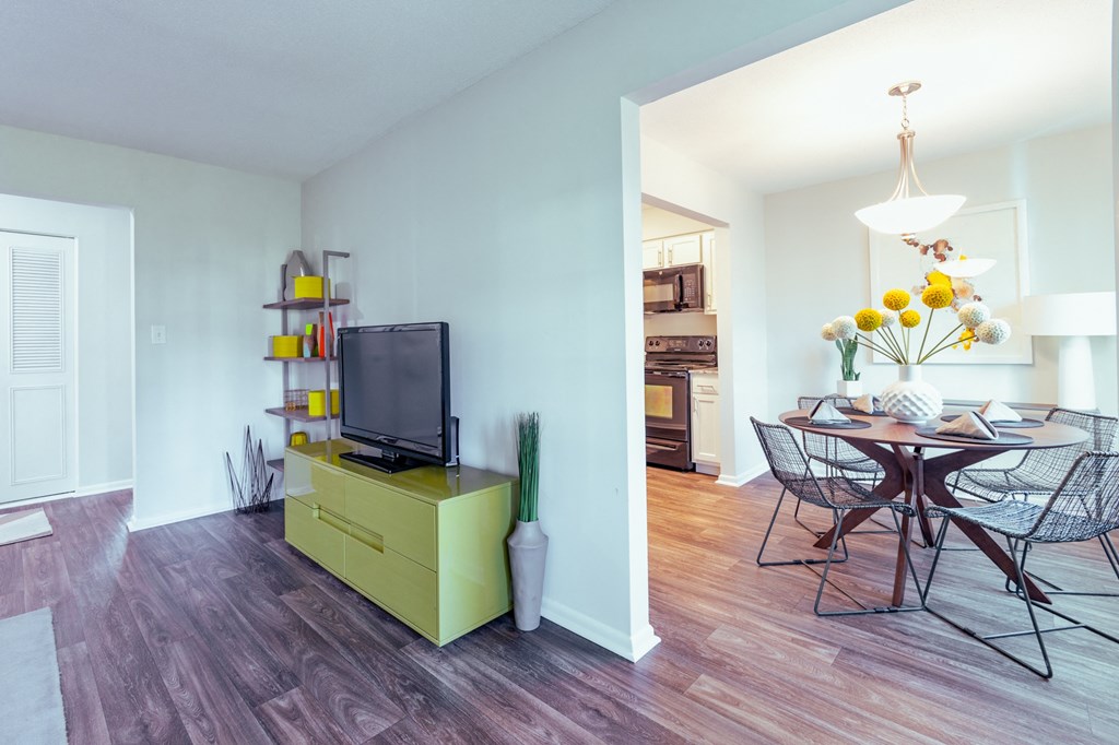 Living Room With Dining Area at Gramercy, Carmel, IN, 46032