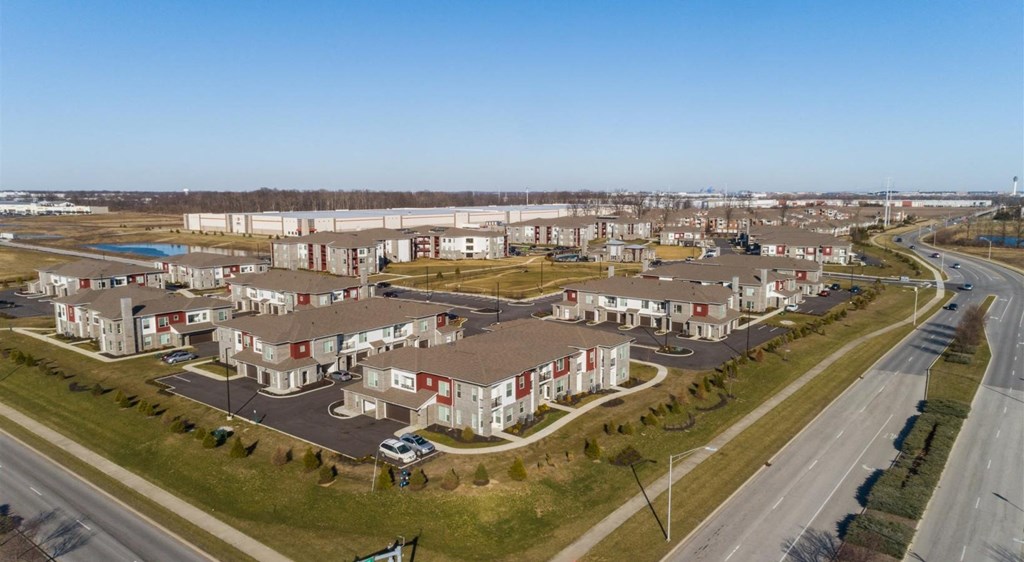 Aerial view of community at Echo Park at Perry Crossing Apartments, Plainfield