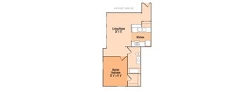1 bedroom 1 bathroom Floor plan A at Harness Factory Lofts, Managed by Buckingham Urban Living, Indianapolis