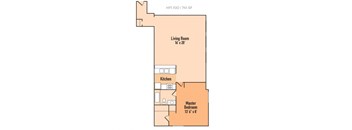 1 bedroom 1 bathroom Floor plan B at Harness Factory Lofts, Managed by Buckingham Urban Living, Indianapolis