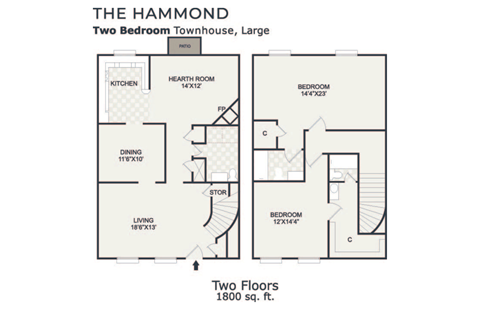 the floor plan of the hammond two bedroom townhouse