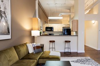 Gourmet Kitchen With Island at Harness Factory Lofts and Apartments, Indiana, 46204
