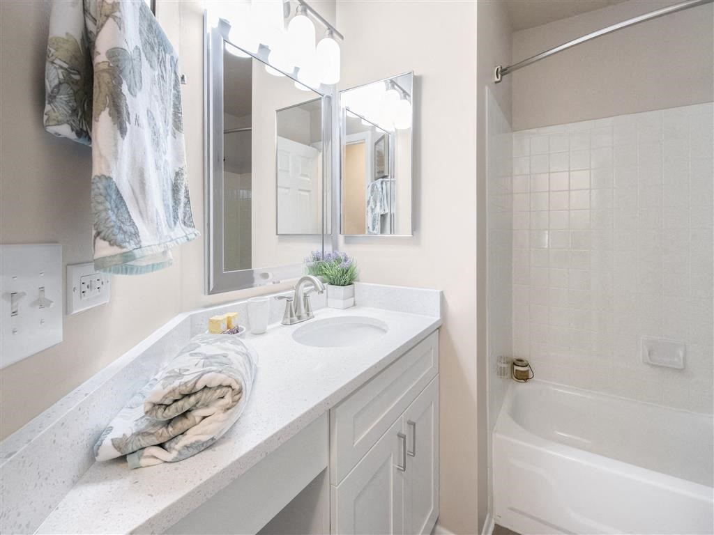 Tiled shower in bathroom at The Winds at Poplar Creek, Schaumburg, IL