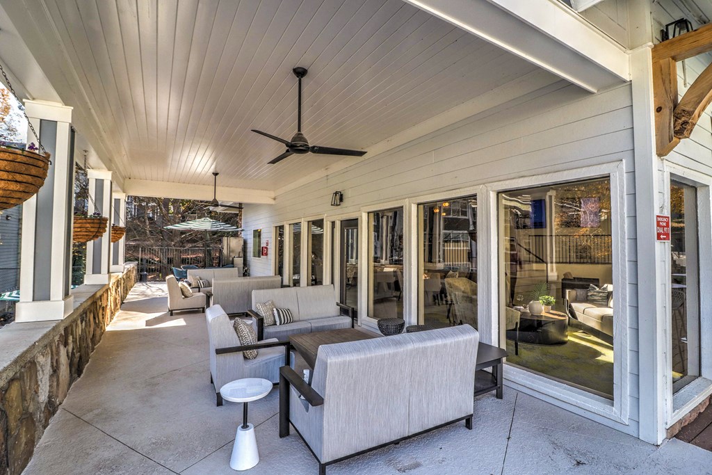 Covered outdoor seating at Rosemont Vinings Ridge Apartments, GA, 30339