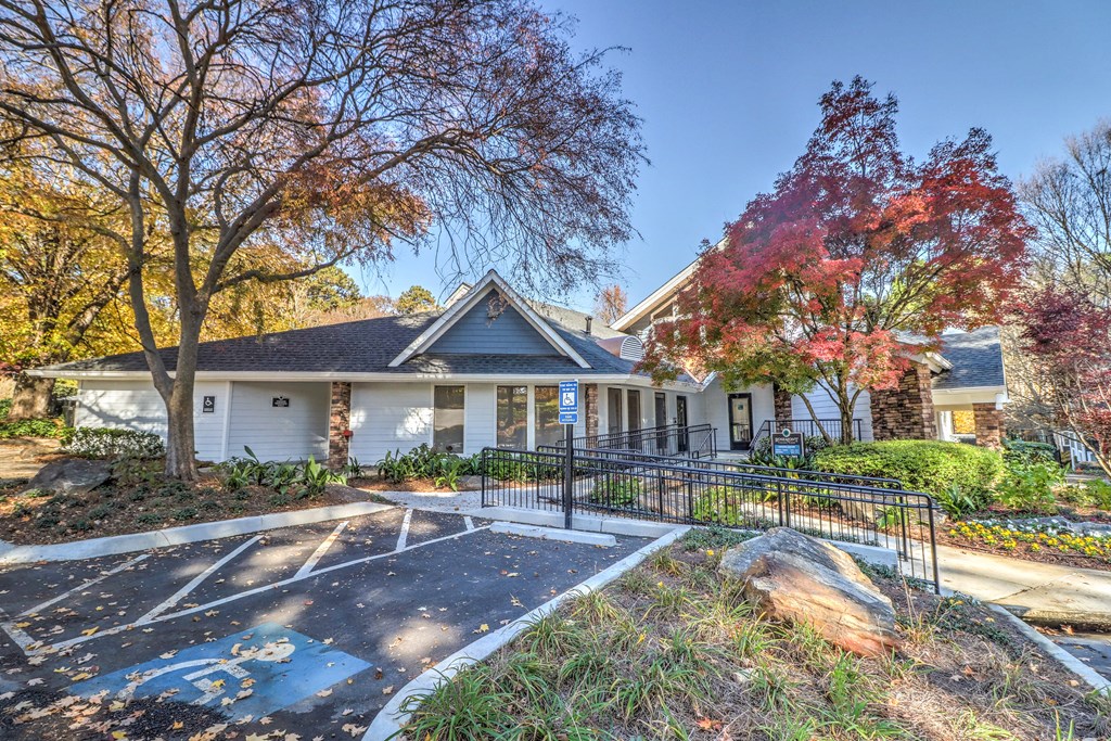 Parking in front of leasing center at Rosemont Vinings Ridge Apartments, 3200 Post Woods Dr. NW, Atlanta