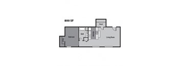 One Bedroom B Floor Plan at Janus Lofts, Indianapolis, Indiana
