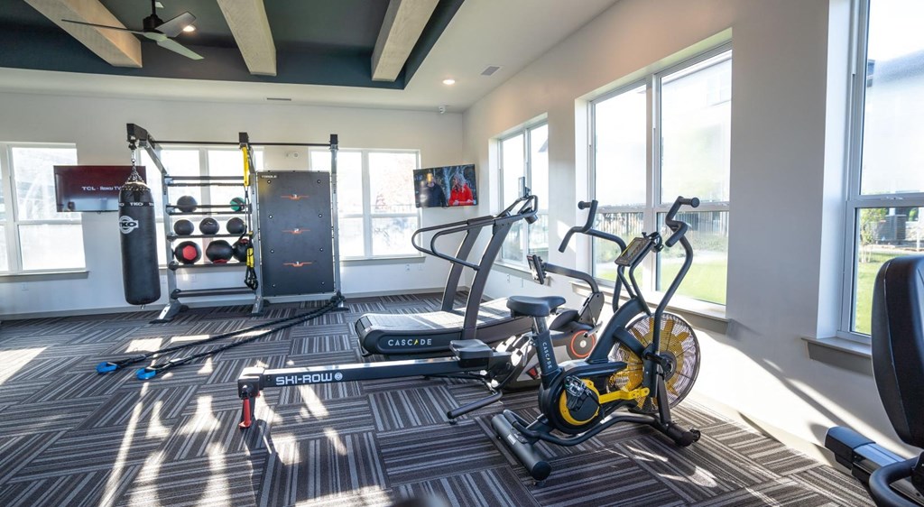 the gym at the flats at big tex apartments