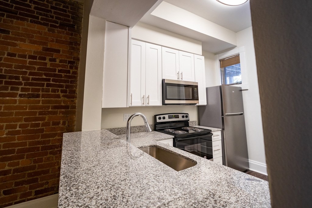 Granite Countertop Kitchen at Lockerbie Court on Mass Ave, Indianapolis, Indiana