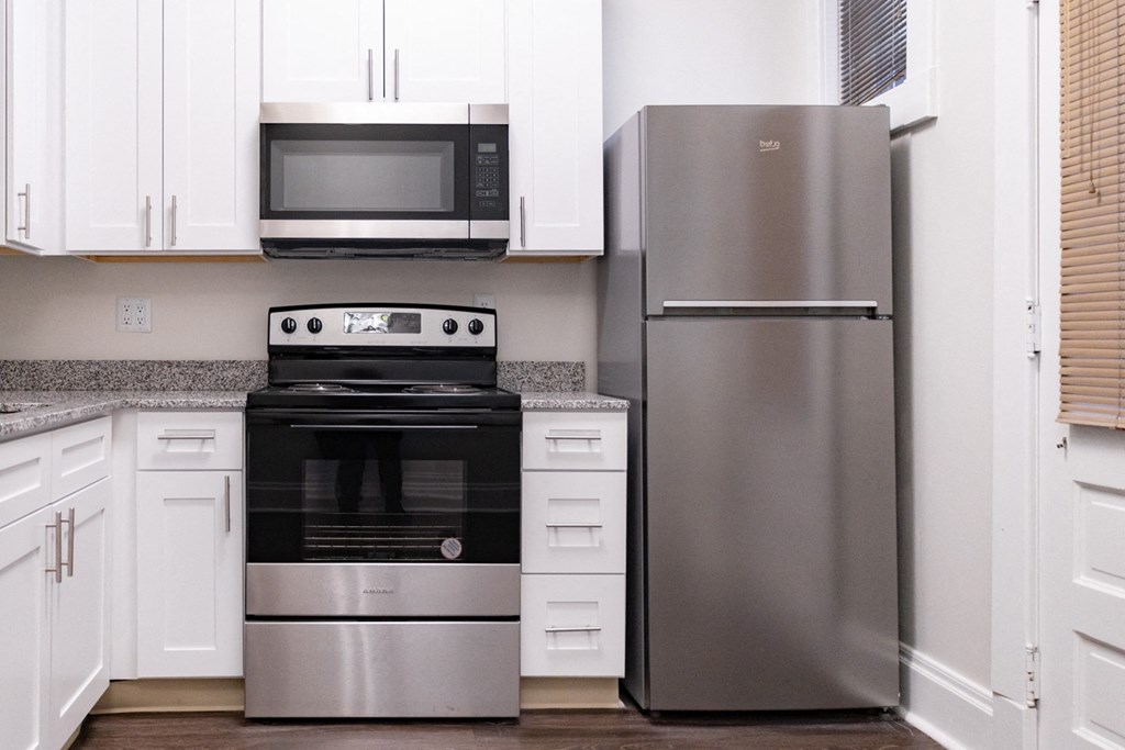 Spacious Kitchen With Pantry Cabinet at Lockerbie Court on Mass Ave, Indianapolis, IN, 46204