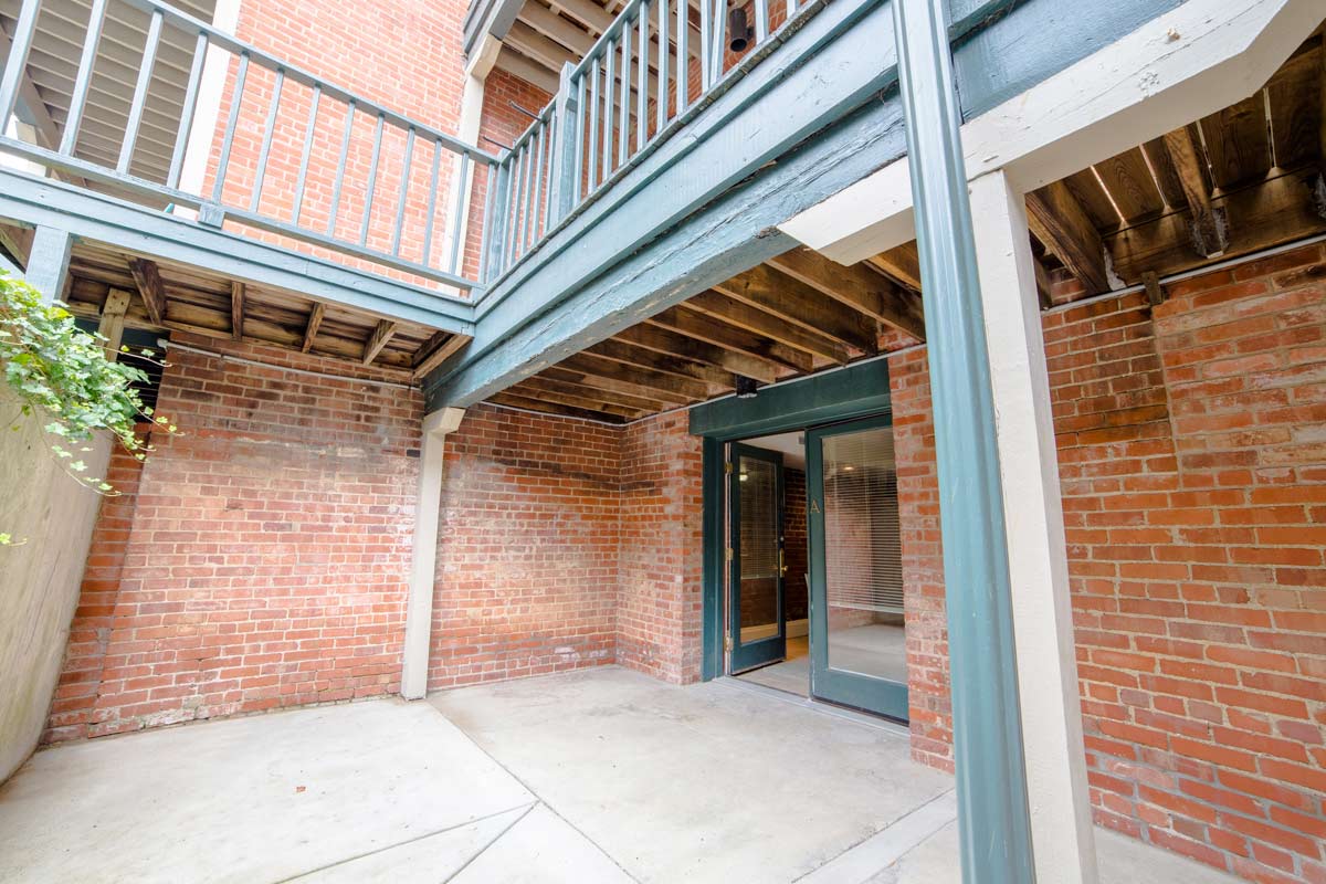 Outdoor Patio Space view from outside at Lockerbie Court on Mass Ave, Indianapolis