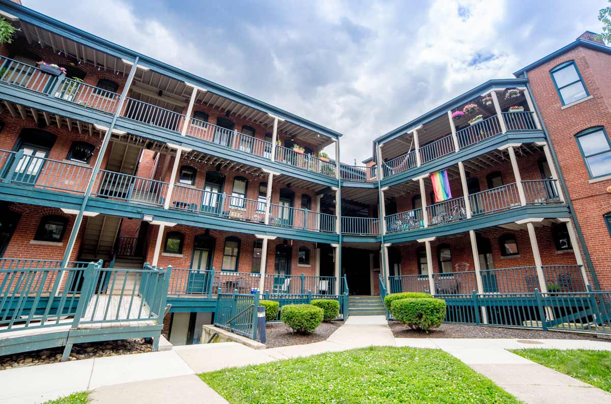 Apartments full wide view at Lockerbie Court on Mass Ave, Indiana
