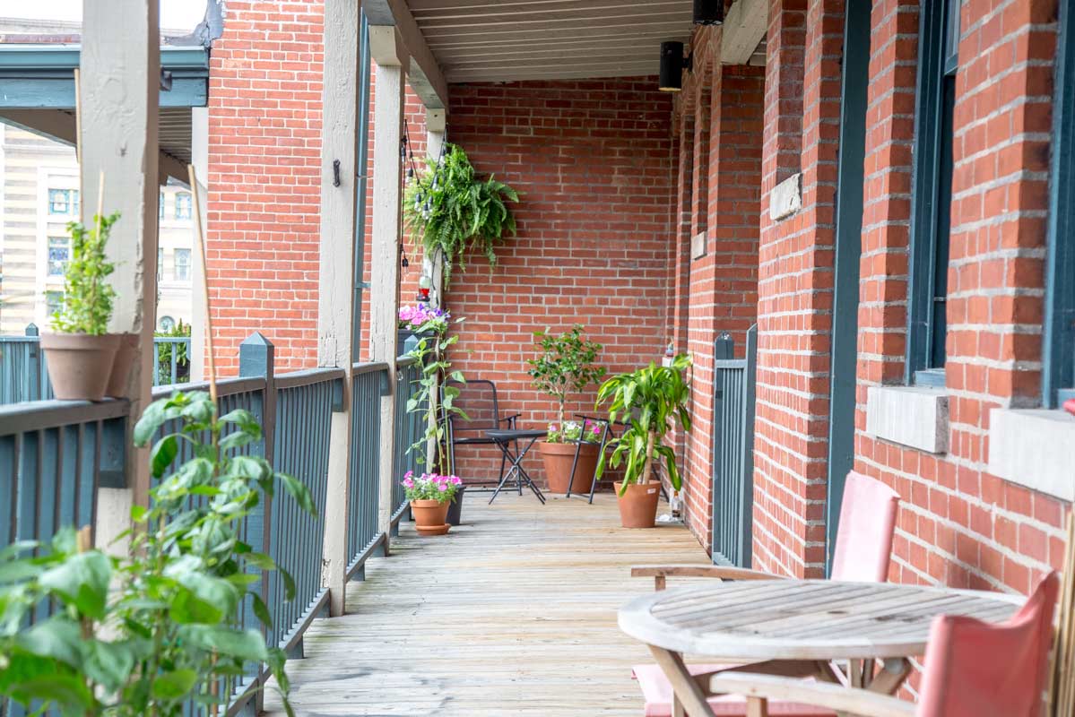 Outdoor Porch Space Corridor at Lockerbie Court on Mass Ave, Indianapolis, Indiana