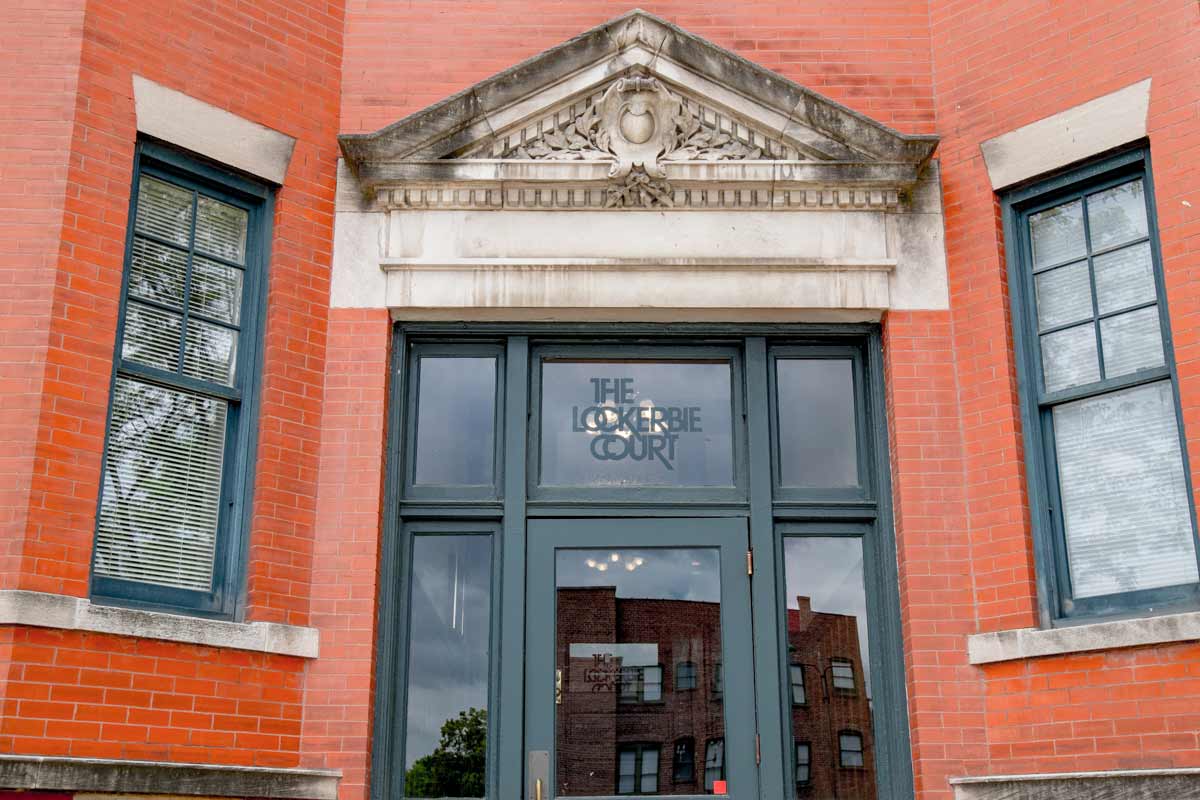 Front gate entrance of the apartment at Lockerbie Court on Mass Ave, Indianapolis, IN, 46204
