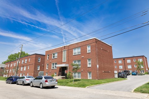 Street view of Monon Court Apartments Broad Ripple offering affordable one- and two-bedroom floor plans with easy Monon Trail access.