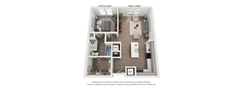 a 3d floor plan of a 1 bedroom apartment