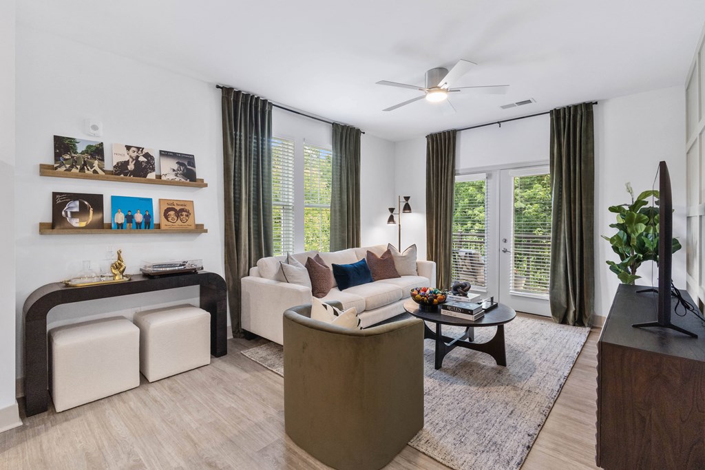 a living room with a couch and a coffee table