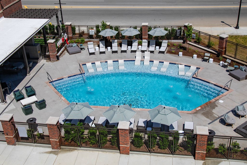 a view of the pool from above at the resort