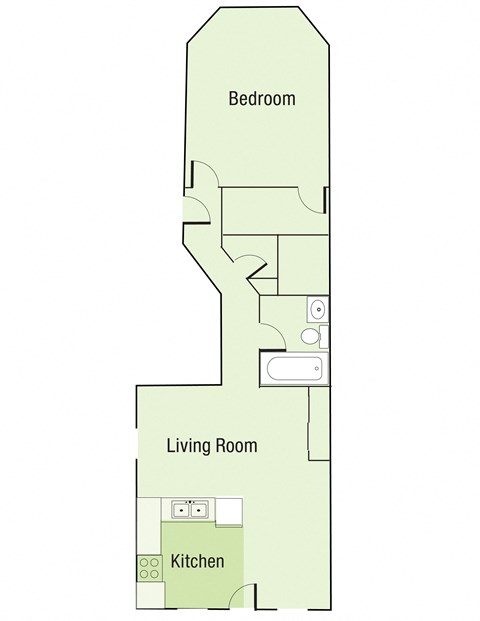 a floor plan of a studio apartment with a bedroom and a living room
